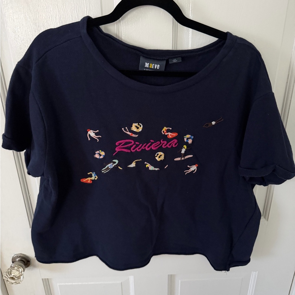 Anthropologie Maeve Navy Tee with Colorful Design